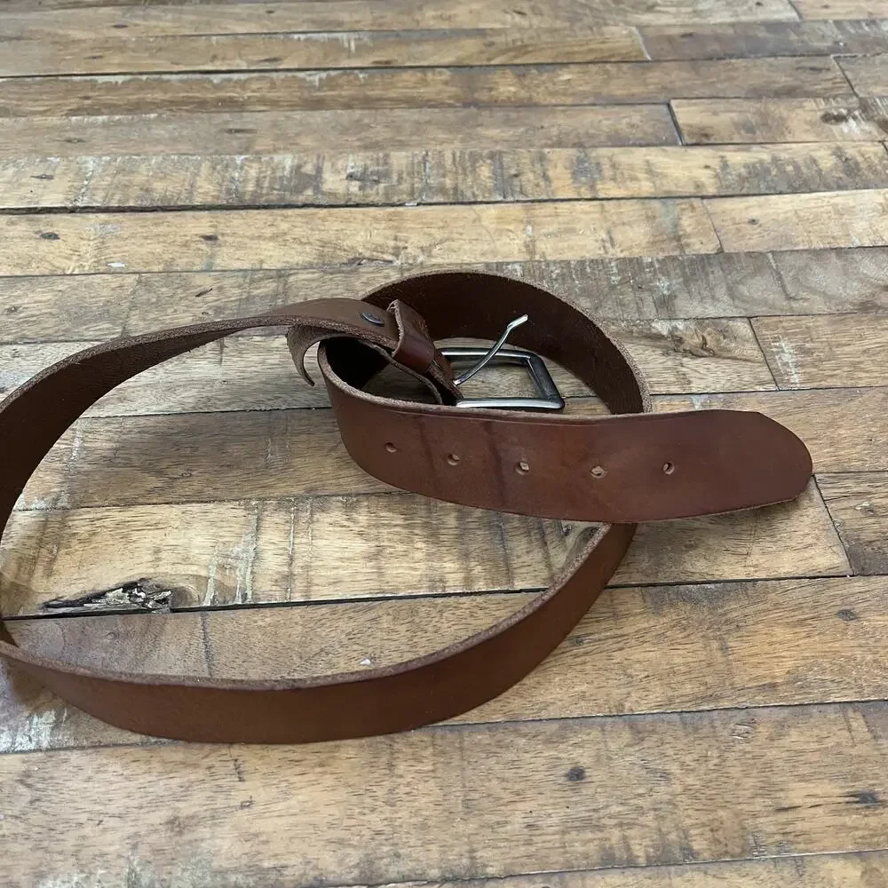 Will Belt Men's 34 Hand Crafted Genuine Leather Belt Brown Silver Buckle Mexico